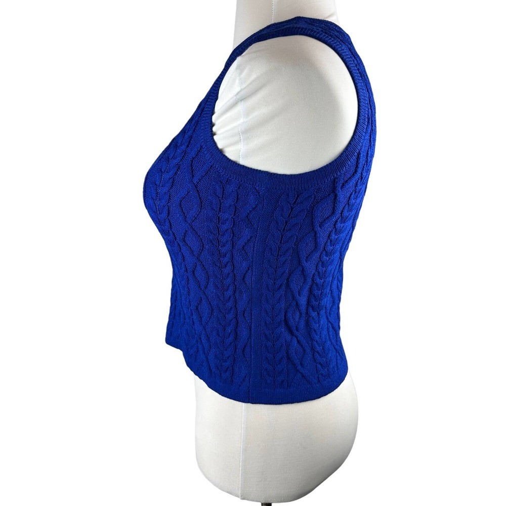 St. John Wool Blend Sleeveless Cable Knit Sweater Blue Women's P Petite H12105 - Picture 2 of 14